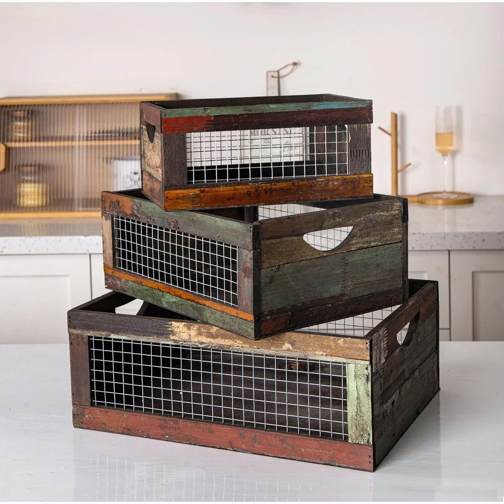 Set of 3, Rustic Wood Nesting Crates